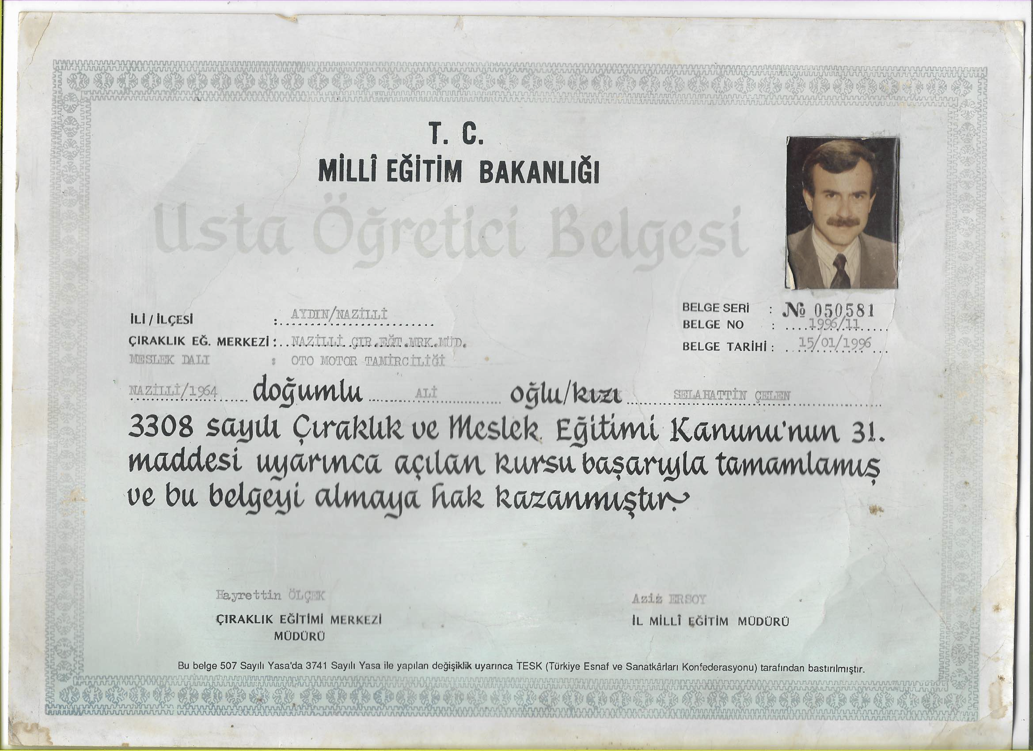 Usta Öğretici Belgesi